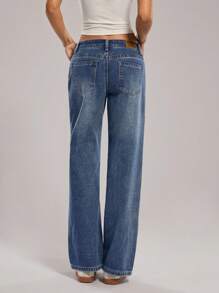 Forever 21 Women Casual Commuter Street Style Low Rise Straight Leg Jeans, Spring - Dark Wash - View 2