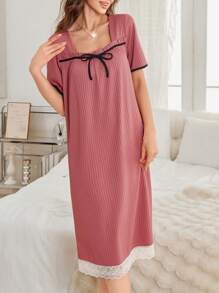 Camisón largo, suelto y elegante de encaje romántico francés para mujer
