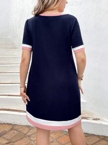 SHEIN Clasi 大码短袖休闲连衣裙，夏季时尚 - 粉色 - 查看 2