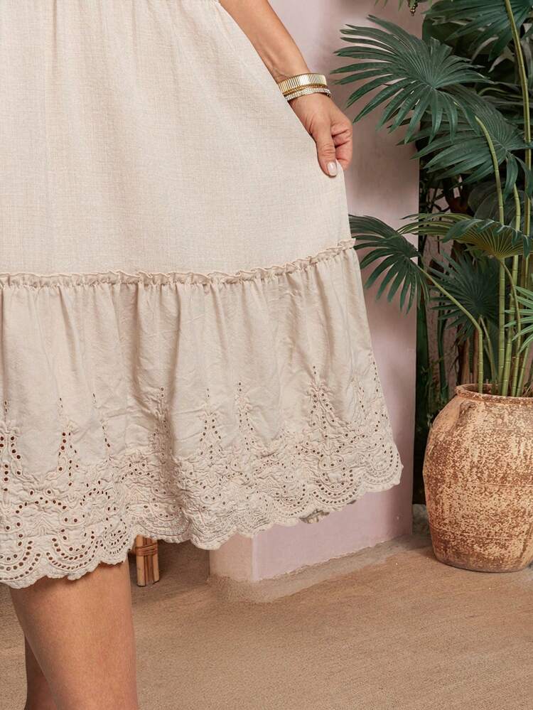 Plus Size Round Neck Ruffle Trim Sleeveless Casual Vacation Dress,Summer Clothes,Vacation Outfits Woman / Vacation,Boho Women Clothing