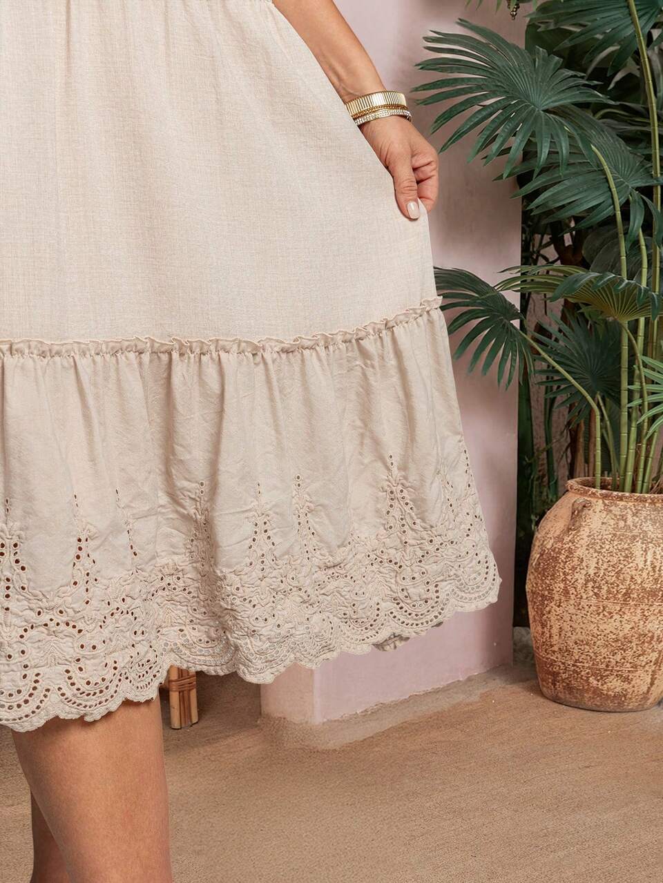 Plus Size Round Neck Ruffle Trim Sleeveless Casual Vacation Dress,Summer Clothes,Vacation Outfits Woman / Vacation,Boho Women Clothing