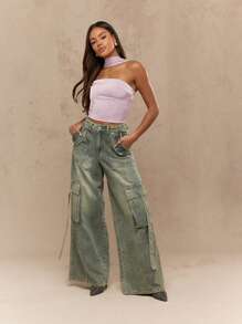 MISSGUIDED 缎面束腰领带领口紧身胸衣上衣无肩带派对俱乐部装夏季晚间外出正装时尚婚礼宾客上衣 - 紫丁香色 - 查看 4