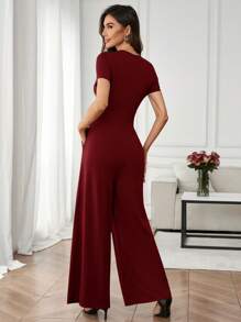 Editum Mono elegante de unicolor con cintura ceñida para uso cotidiano - Burdeos - Ver 2