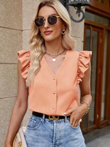 SHEIN Clasi Women's Casual/Work Solid Short Cap Sleeve Shirt