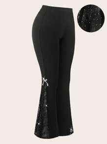 SHEIN Clasi Plus Size Elegant Lace & Rhinestones Patchwork Flare Pants