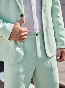 Manfinity Mode Men's Solid Color Lapel Collar Casual 2 Pieces Suit Set (Jacket & Pants) Prom Suit For Men Blazer For Men - Mint Green - View 5