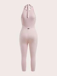 SHEIN Unity Women's Solid Color Slim Fit Jumpsuit, Minimalist Fashion Suitable For Summer - Dusty Pink - View 2