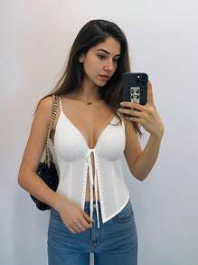 Chiquease 1 pièce Débardeur jacquard d'été pour femmes, 1 pièce Débardeur blanc tissé pour femmes - Blanc - Voir 1