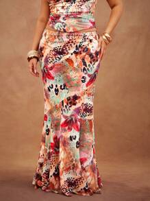 Hauture Women's Leopard And Floral Print Sheer Maxi Bodycon Fishtail Skirt - Multicolor - View 1