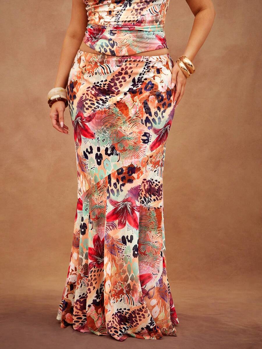 Hauture Women's Leopard And Floral Print Sheer Maxi Bodycon Fishtail Skirt - Multicolor - View 1