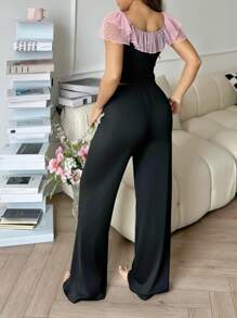 INS Style Lace Contrast Sweet Women Pajama Set - Multicolor - View 2