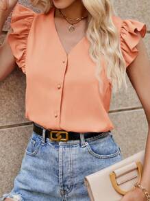 SHEIN Clasi Women's Casual/Work Solid Short Cap Sleeve Shirt