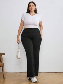 SHEIN Tall CURVE 女式加大码宽腰喇叭裤，夏季女装，印花女装，演唱会女装，狂欢节女装，街头女装，毕业女装裤子