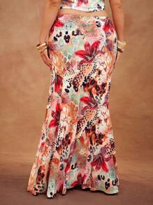 Hauture Women's Leopard And Floral Print Sheer Maxi Bodycon Fishtail Skirt - Multicolor - View 2