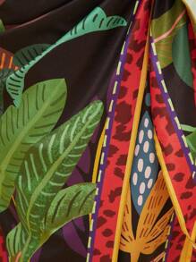 Travachic 热带假日大码休闲黑鹦鹉、椰子树、樱花系带蝴蝶结裹身裙 - 彩色 - 查看 5