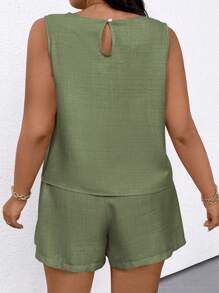SHEIN LUNE 2 Stücke Outfit in Übergröße – ärmelloses, einfarbiges Camisole-Top und Shorts-Set, minimalistische Mode, geeignet für den Sommer