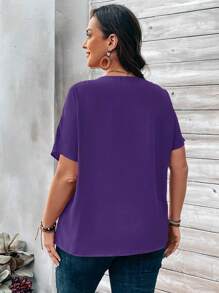 Rosumi Plus Size Women's Orange Button Embellished Short Sleeve Shirt For Spring Purple - Purple - View 6