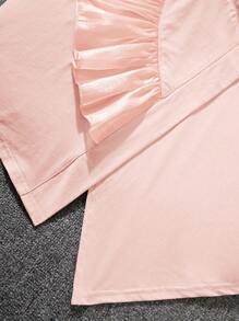 SHEIN Tween Girl Loose Cute Round Neck Pullover Split Ruffle Hem Short Sleeve T-Shirt - Baby Pink - View 5