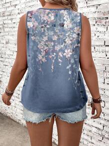 EMERY ROSE Plus Size Floral Print Tank Top, Perfect For Vacation Back To School,Flower/Spring/Summer - Mauve Purple - View 2