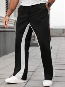Manfinity Homme Pantalones de chándal casuales con cintura ajustable y pierna ancha de color contrastado talla grande para hombre