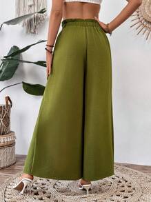 Breezaya Women's Textured Fabric Waist Tie Pants - Army Green - View 2