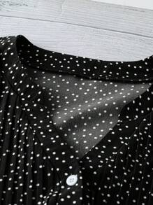 Linhara Blusa de mujer de tallas grandes con cuello en V, volantes y mangas abullonadas con lunares - Negro - Ver 3