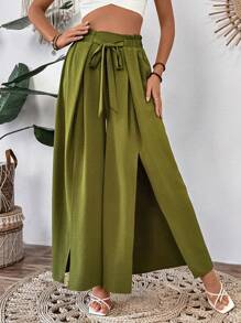 Breezaya Women's Textured Fabric Waist Tie Pants - Army Green - View 7