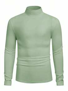Manfinity VCAY Men's Casual Solid Color Stand Collar Long Sleeve T-Shirt