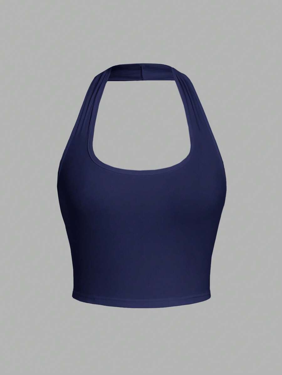 SHEIN EZwear Áo ba lỗ không tay thường ngày màu xanh navy dành cho nữ, phù hợp cho mùa hè - Màu xanh hải quân - Xem 1