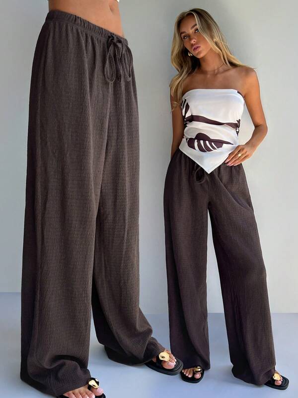 SHEIN Forever 21 Women Brown Texture Vacation Casual Home Pants