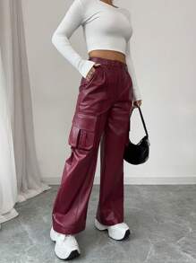 TrendSteals Women's Fashionable Solid Color Cargo Pants Fall Cloth For Women - Burgundy - View 5