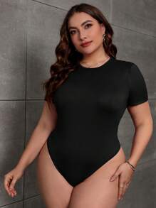 SHEIN Essnce Plus Size Women's Bodysuits, Casual Women's Wear, Summer Out Wear, Black 2 Pieces, Summer Outfits For Women Beach Outfits For Woman Rave Outfits Festival