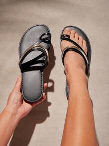 SHUZIA Sandalias planas versátiles y de moda para mujer - Negro - Ver 1