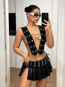 SHEIN ICON Summer For Women Club Women Sexy Concert Women Women's Double Row Metal Eyelets Decorated Tank Top