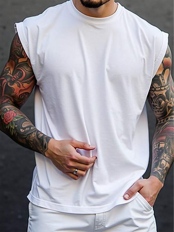 Manfinity Homme Plus Size Men Casual Solid Color Tank Top Muscle Shirts For Men Men Muscle Shirts Gym Shirts For Men Men Workout Shirts Men Muscle Shirts Pack