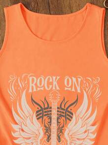INAWLY Women's Fashion Guitar Angel Print Crew Neck Sleeveless Tank Top - Orange - View 3