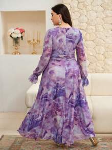 Modelyn Plus Size Women Elegant Flower Printed Arabic Style Dress - Purple - View 8