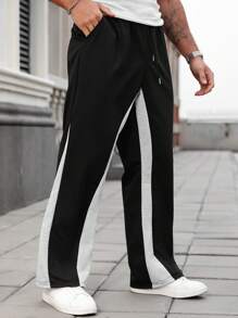 Manfinity Homme Pantalones de chándal casuales con cintura ajustable y pierna ancha de color contrastado talla grande para hombre