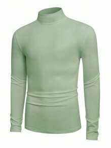 Manfinity VCAY Men's Casual Solid Color Stand Collar Long Sleeve T-Shirt