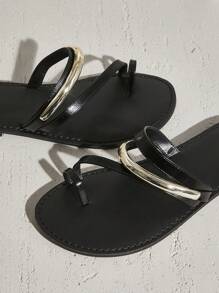 SHUZIA Sandalias planas versátiles y de moda para mujer - Negro - Ver 6