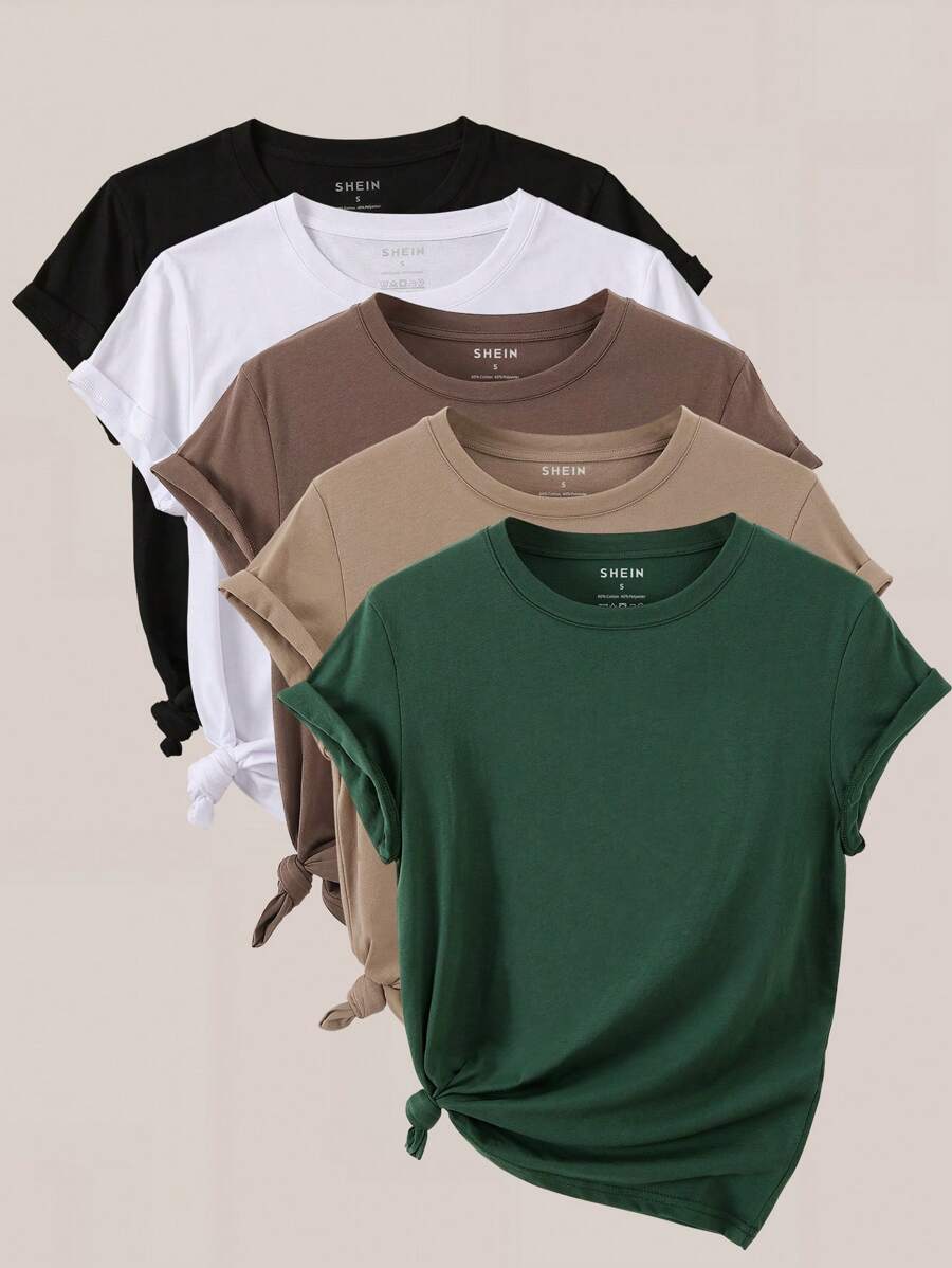 INAWLY Women's Casual Versatile Solid Color Short Sleeve T-Shirt