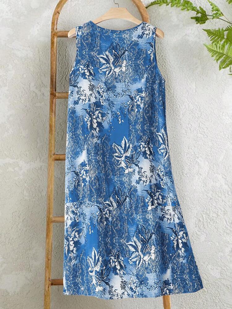 Plus Size Floral Print Sleeveless Casual Vacation Dress