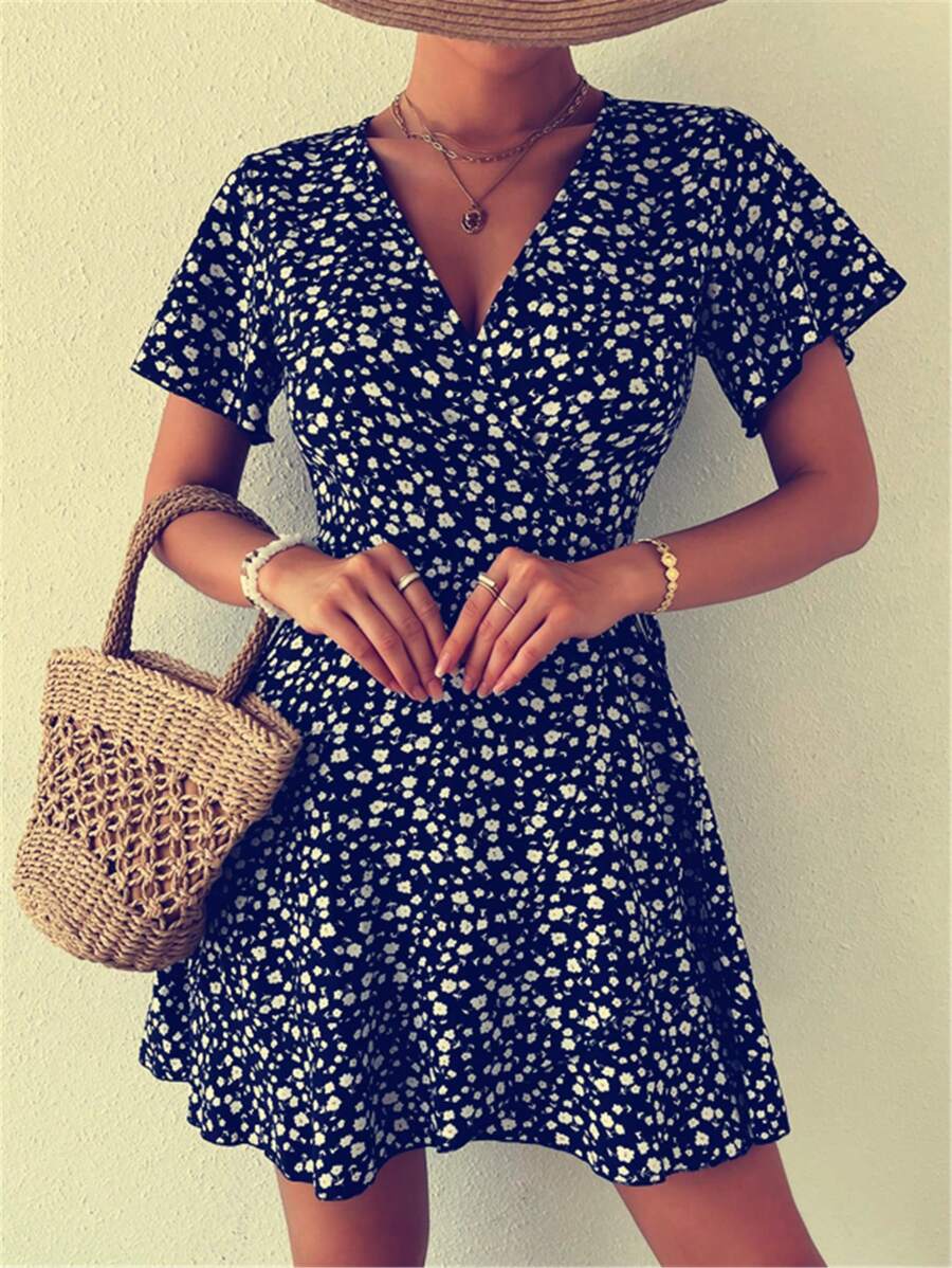 Breezaya 小碎花圍裹側繫帶洋裝 - 彩色 - 查看 1