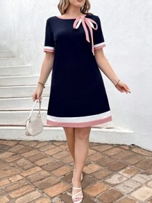 SHEIN Clasi 大码短袖休闲连衣裙，夏季时尚 - 粉色 - 查看 3