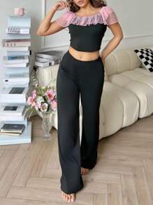 INS Style Lace Contrast Sweet Women Pajama Set - Multicolor - View 5