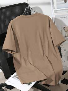 Plus Size Summer Casual Slogan Print Short Sleeve T-Shirt - Mocha Brown - View 2