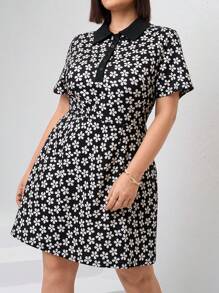 Chikora Plus Size Casual Short Sleeve Dress, Stylish & Suitable For Summer Casual Dresses For Women Dresses For Women Mini Spring Dress For Women Casual Dresses For Woman New Arrivals Women Dress Woman Dress Summer Outfits For Women Women Summer Set Petite Dresses For Woman,Business Casual Woman - Multicolor - View 5