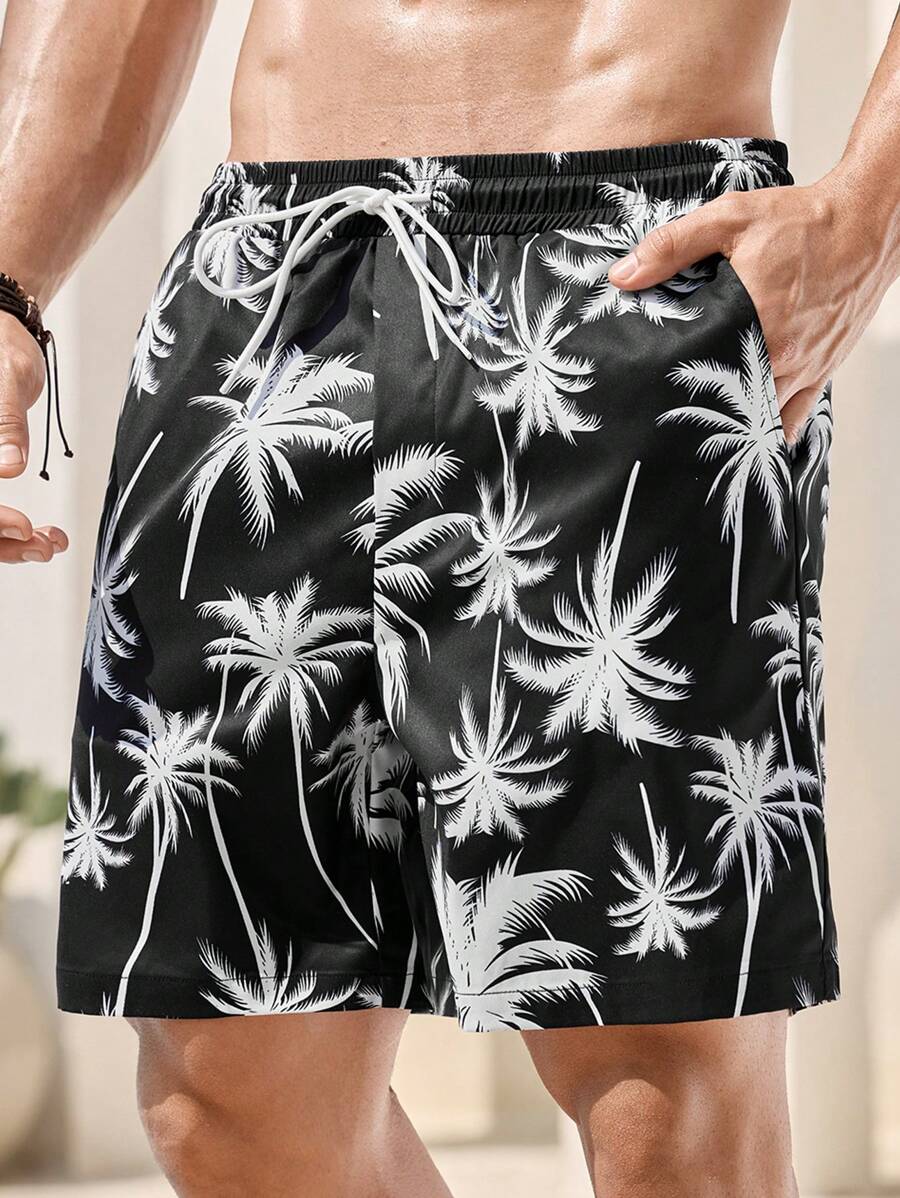 Manfinity RSRT 男士休闲短裤，时尚设计，适合夏季男士度假男士沙滩短裤男士泳裤男士泳裤短裤 - 黑色 - 查看 1