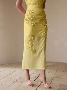 MOTF PREMIUM 女士3D花卉钩针蕾丝修身长裙