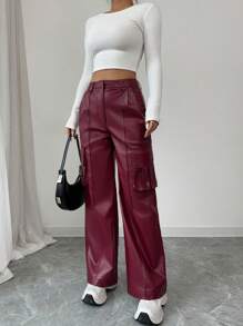 TrendSteals Women's Fashionable Solid Color Cargo Pants Fall Cloth For Women - Burgundy - View 6